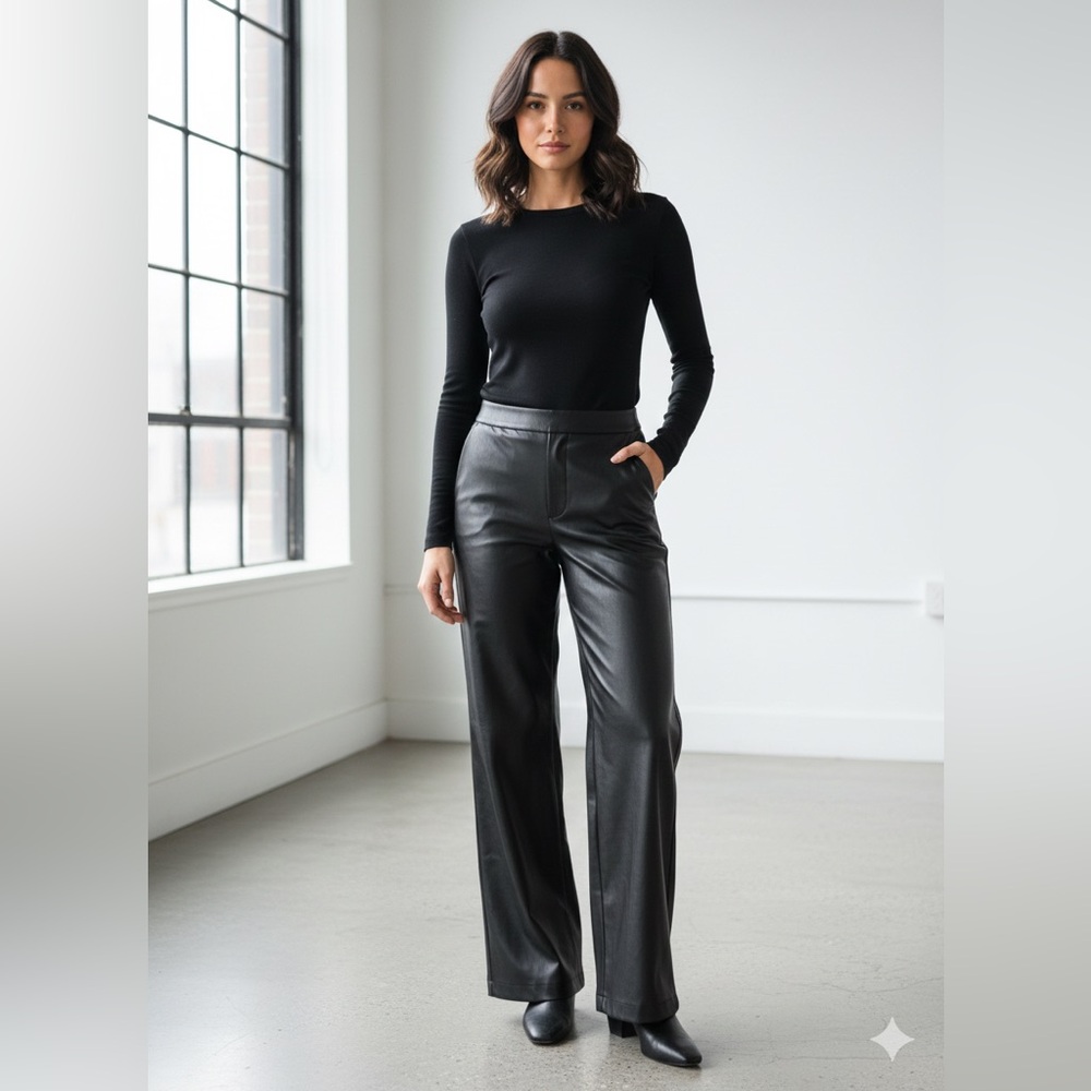 Wilfred Black Faux Leather Pants Wide Leg w15” inseam 31.5” rise 11”
